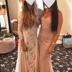 Adrianna Papell light pink beaded bridesmaid gown maxi size 6 thin strap v neck Photo 15