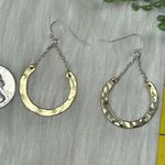 Two tone Gold tone Hammered dangle Earrings Photo 3