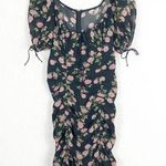 For Love & Lemons Biscotti Mini Dress Noir Roses Size XS Silk Floral Ruched Bow Photo 0