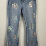 BAR x Olle & Hali Women's Washed Flower Hologram Flare Jeans Size S Blue Photo 0