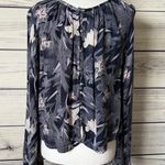 Melrose and Market  Blue Floral Patterned Long Bell Sleeve Crop Top Photo 4