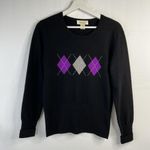 Peck & Peck  Size M Sweater Pure Cashmere 2-Ply Argyle Black Scoop Neck Women's Photo 1