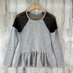 BCBGeneration  Sweater Womens XXS Gray Black Lace Shoulders Peplum Hem Photo 1