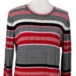Ann Taylor Sweater Crew Neck Flare Sleeve Black Pink Red Stripe Women Size XL Photo 4