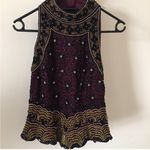 Papell Boutique  Burgundy and Gold Embroidered Blouse Photo 9