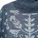 Molly Bracken New Molly Brecken Gray & Gold Leaf Bird Mockneck Sweater Size Medium Photo 2