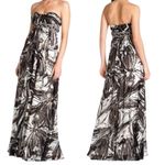 BCBGMAXAZRIA  Strapless Silk Evening Gown Black & White Rhinestone Embellished Photo 12