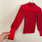 Ann Taylor PETITE Striped Puff Sleeve Mock Neck Sweater Coral Pink Red Preppy SP Photo 8
