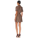 Heartloom  Tan Brown Vegan Faux Leather Short Sleeve Belted Button Shirt Dress M Photo 2