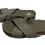 Yellow Box  Mellow Mat Jeweled Cross Strap Slip on Sandals Size 8.5 Taupe Leather Photo 4