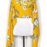 Goodnight Macaroon Crop Top Size S Yellow Floral Self Tie BOHO Chic Tropical Photo 0