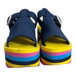Blue Platform Foam Sandals Size 7 Rainbow Soles Wedges Slip On Summer Party Blue Photo 2