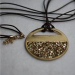 Source Unknown Two-dimensional Gold/Silver Crystal Sparkle Gold Tone Brown Cord Bib Necklace Photo 2