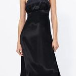 ZARA  MIDI SLIP SATIN DRESS Straight Neck w/ Spaghetti Straps Black Size S NEW Photo 0