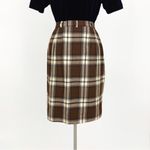 Vintage 90’s Pure Wool Plaid Wrap Pencil Skirt in Brown | Size S Photo 3