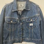 Calvin Klein Vintage‎  Dark Wash Collar Cropped Denim Jean Jacket Size Medium Photo 1