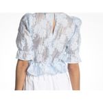 Topshop  Shirt Womens 8 Textured Baby Blue Floral Puff Sleeve Semi Sheer Blouse Photo 1