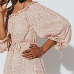 Cleobella Saige Ankle rose Pink Off-Shoulder poof sleeve ruffle Dress Soft girl Photo 1