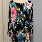 Veronica M Women Floral Print Long Flared Sleeve Stretchy Tunic Top Size XS Black Photo 0