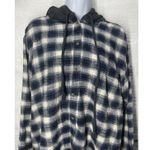 American Eagle Flannel Button Up Shirt Women's XL Hooded Plaid Blue! Blue Photo 1