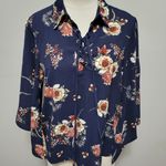 ASOS NYLON Apparel navy foral trumpet sleeve blouse size large Photo 0