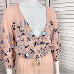 Anthropologie Jaase Floral Dandelion Wide‎ Leg Jumpsuit Peach Blue Small Photo 7
