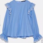 ZARA Women’s Blue Eyelet Ruffle Blouse 100% Cotton Size Small Photo 0
