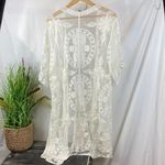 White Sheer Crochet Lace Open Front Swim Suit Cover Up L/XL Size L Photo 2