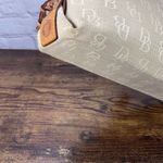 Dooney & Bourke Dooney Bourke Small DB Tassel Zip Top Tote Sand Tan Canvas Saddle Tan Leather Photo 6