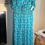 Shoshanna NWT  Danli Floral Chiffon blue midi dress with gold. Size 10 Photo 1