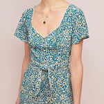 Anthropologie [] Maeve Point Breeze Blue Floral Front Tie Short Sleeve Romper 14 Photo 0