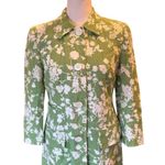Loft By Ann Taylor Green Floral Linen Blend Trench Coat Pockets Womens Size 2 Photo 2