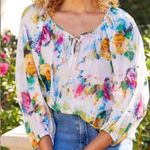 Karen Kane NWT  Bright & Beachy
Peasant Top White Floral Petite Small Photo 1