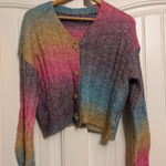 SheIn Rainbow Cardigan Size Small US 4 Oversized Colorful Button Front Fuzzy Photo 0