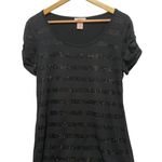 Candie's Womens Embellished Top XL Black Sequin Stripe Scoop Neck Party Y2K Retro Photo 0