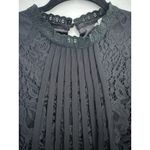 Oserjep Women’s Black Pleated Long Sleeve High Neck Lace Blouse Size S Photo 3