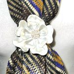 “Dainty Dapper”Striped Tie necklace with Floral Accent Brown Photo 1