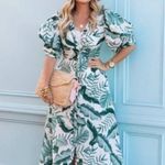 H&M x Johanna Ortiz Green White Linen Leaf Dress Photo 1