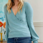 Boden Blue Maddie Button Cuff Surplice Sweater size 12 Photo 0