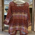 Envy  Sweater Button Slit Back Womens Large Burgundy Tan Lightweight Photo 0