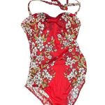 One Piece Red Floral  Swimsuit Womens 6 Photo 0