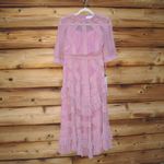 Mac Duggal  8058 Pink High Neck Micro Ruffle Tiered Midi Dress Photo 9