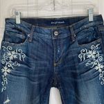 Driftwood Kelly Straight Leg Jeans Floral Embroidery Size 28 Distressed Photo 2