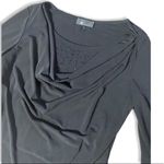 AB Studio  Black Draped Front Blouse | Size S | 3/4 Sleeve Elegant Top Photo 3