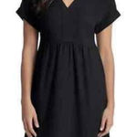 Briggs New York Briggs Linen Blend Dress Black V-Neck Sz L Short Sleeves Vacation Cruise Wear Photo 0