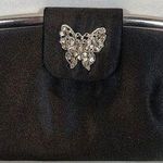 TOVA Beverly Hills Bling Rhinestone Butterfly Black Clutch Satin Evening Purse Photo 0