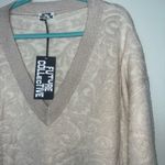 Collegiate Outfitters Future Collective Women's V Neck Brocade Sweater Cream Size 1X Photo 6