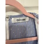 DO+BE Blue/White Boutique Pinstripe Ruffled Sleeve Plunge Top, S Photo 3