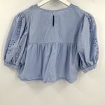 ZARA Blue Cotton Top Crochet Eyelet Lace Floral Cutout Puff Sleeve Size Small Photo 5