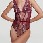 Victoria's Secret NEW  Maroon Lace Bodysuit L/XL Thong Floral Photo 0
